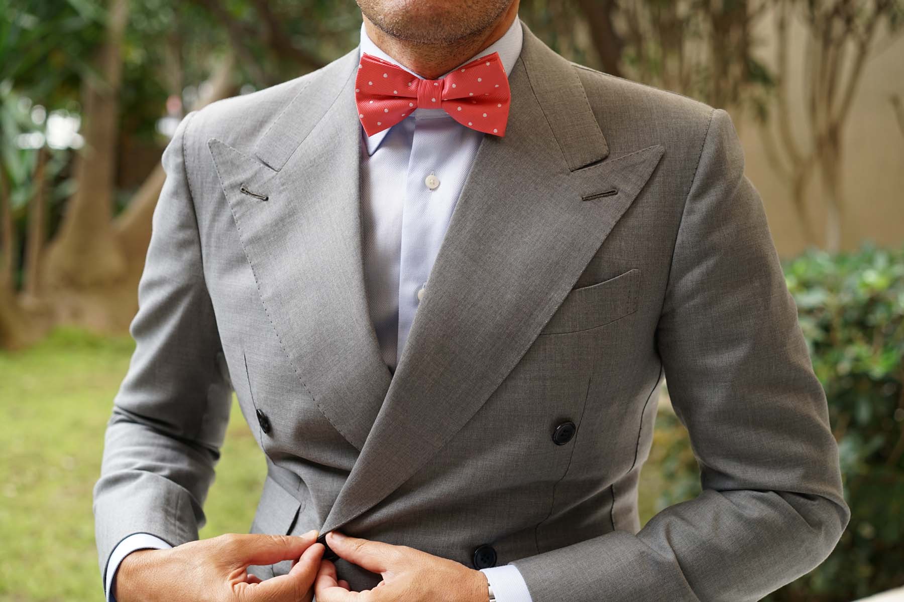 Coral Pink with White Polka Dots Bow Tie