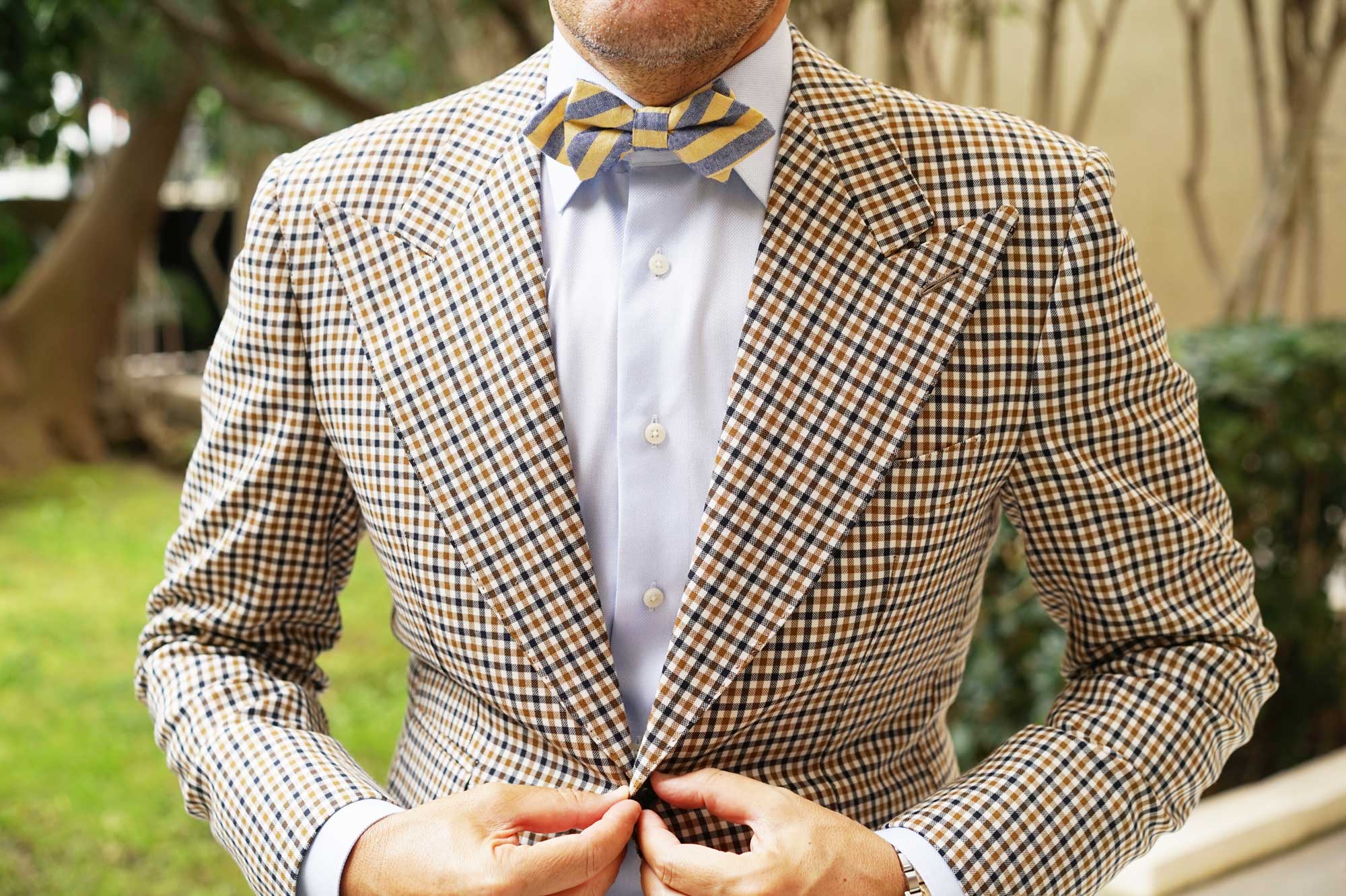 Yellow & Blue Bengal Linen Diamond Bow Tie