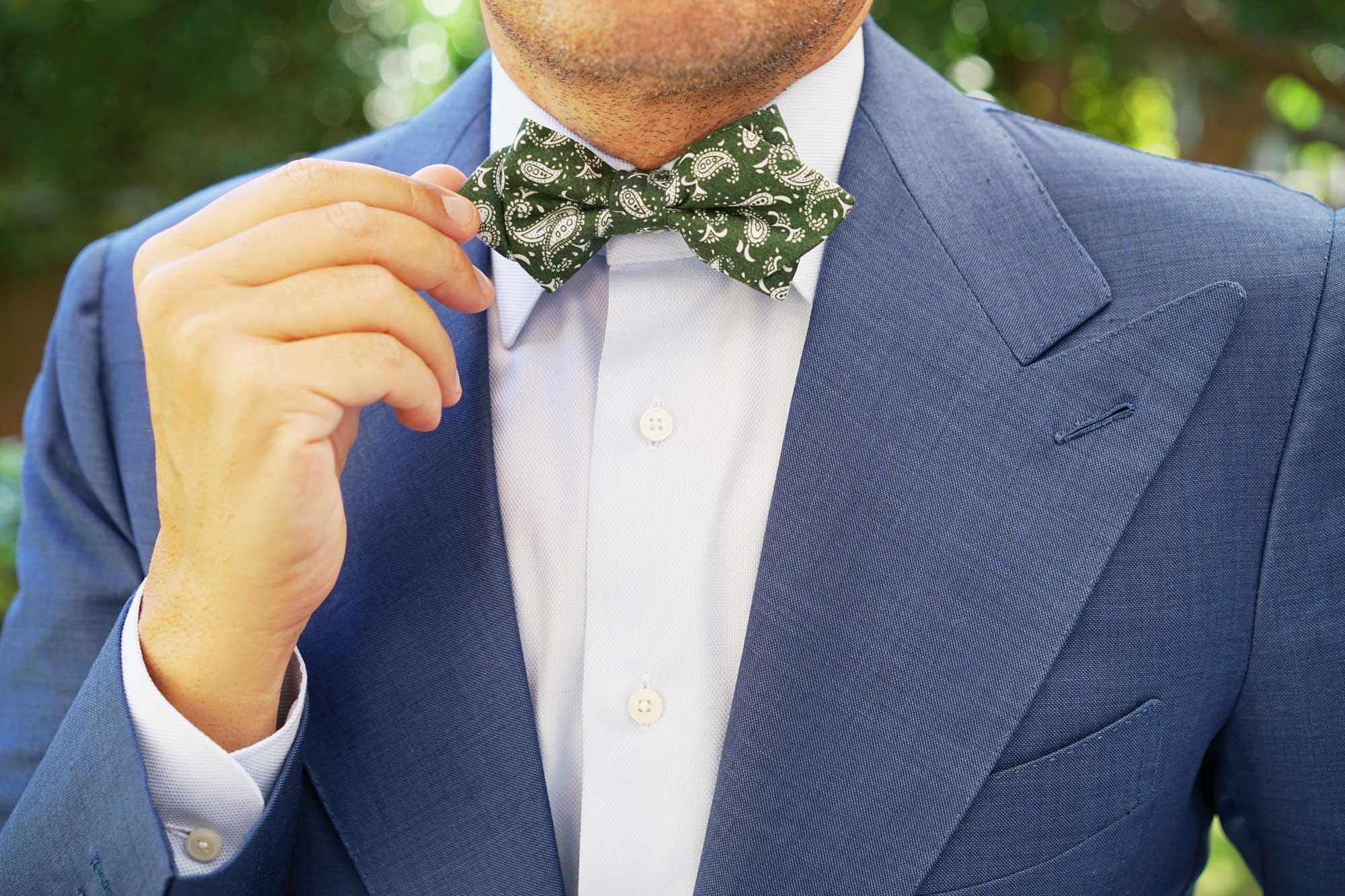 Milan Paisley Green Diamond Bow Tie