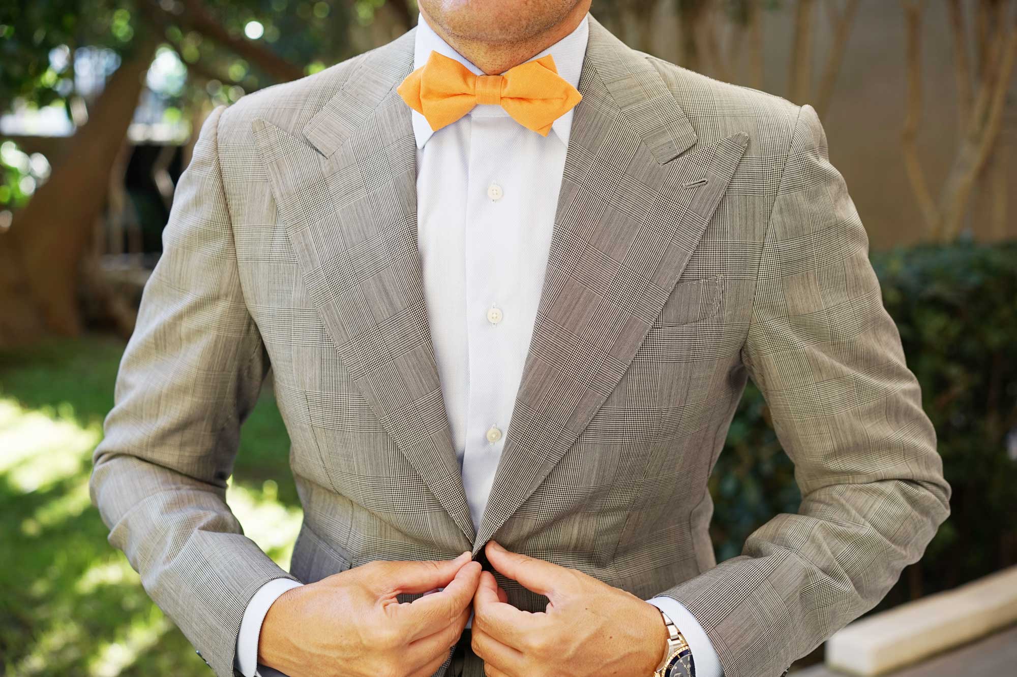 Orange Amber Slub Linen Diamond Bow Tie