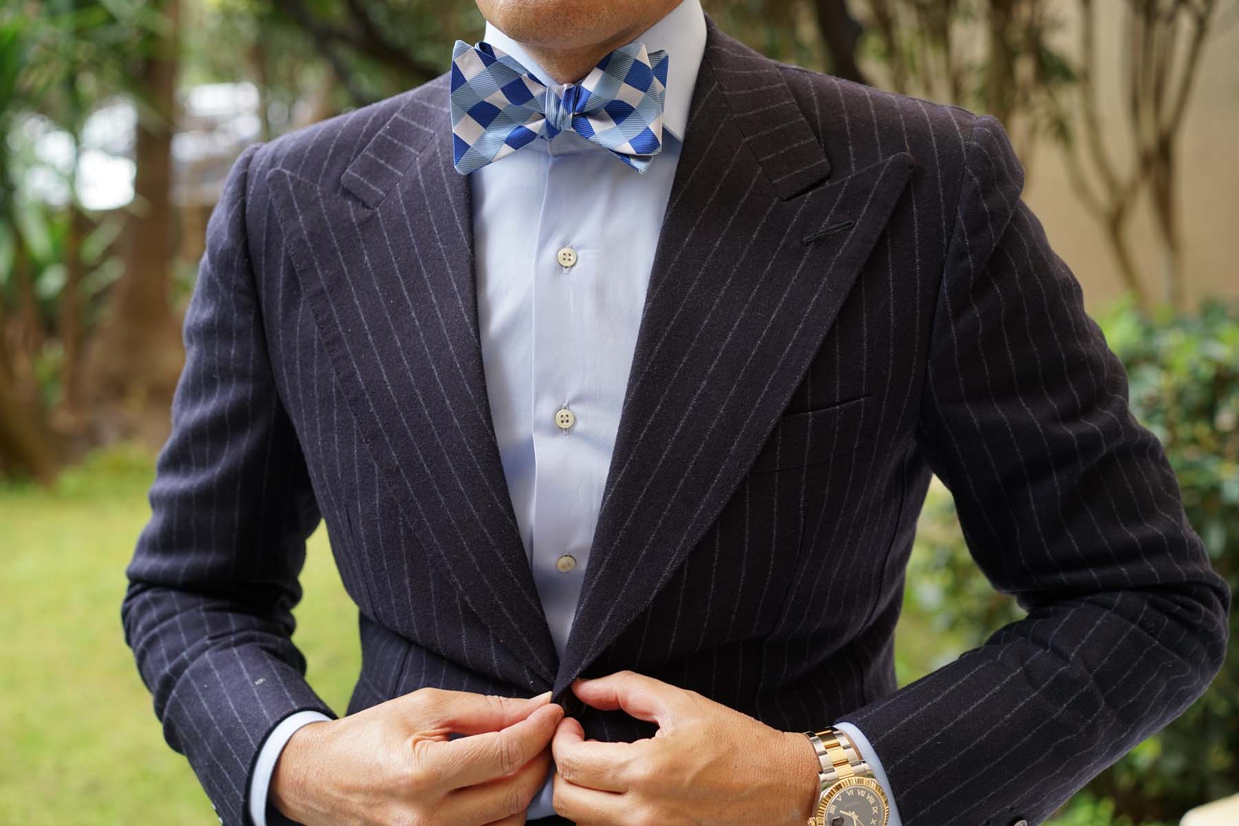 Sea and Light Blue White Checkered - Bow Tie (Untied)