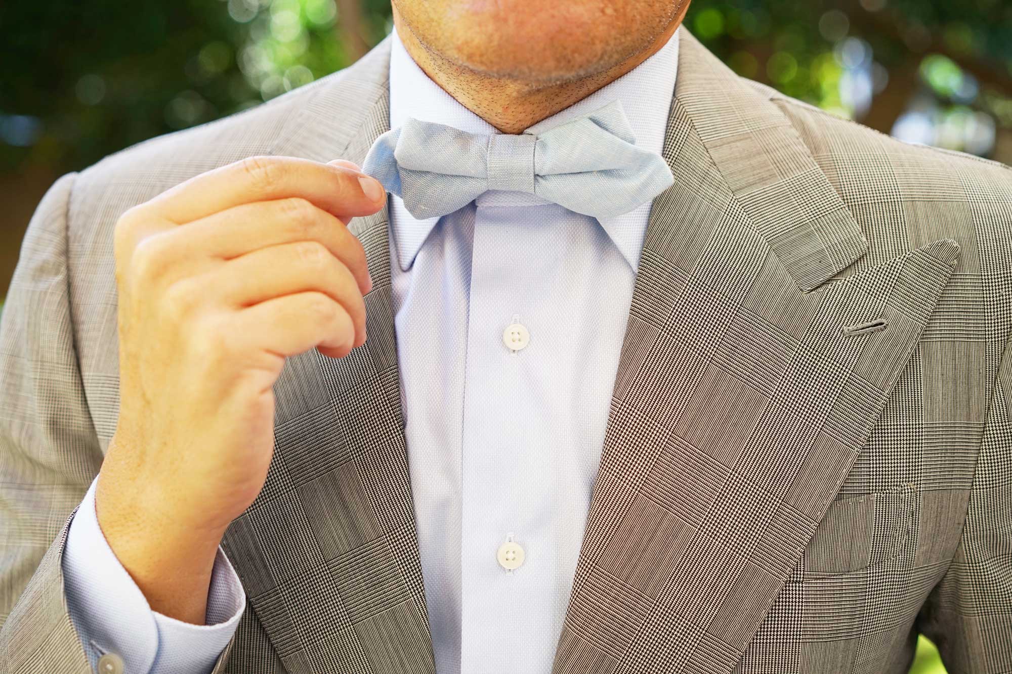 Light Blue Linen Chambray Diamond Bow Tie