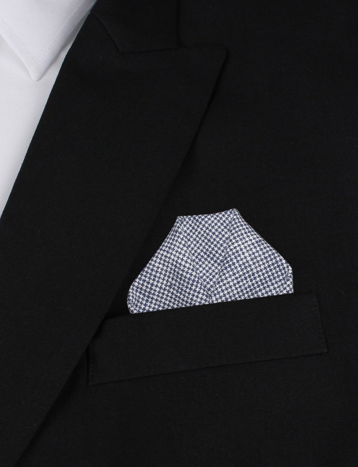 Navy Blue Houndstooth Linen Pocket Square