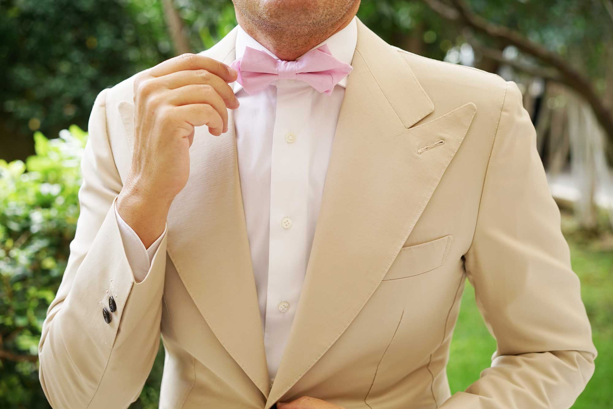 Light Pink Cotton Pinstripes Diamond Bow Tie