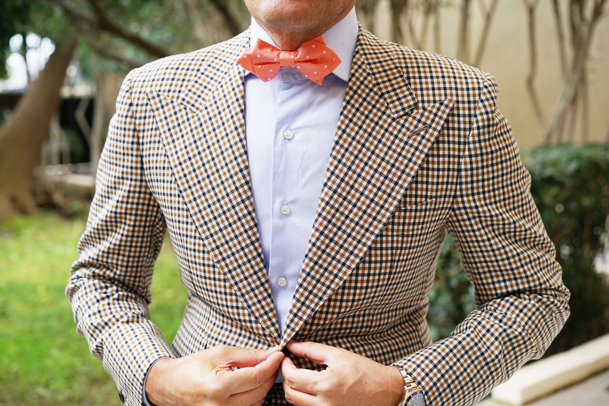 Orange Tangerine Satin Diamond Bow Tie