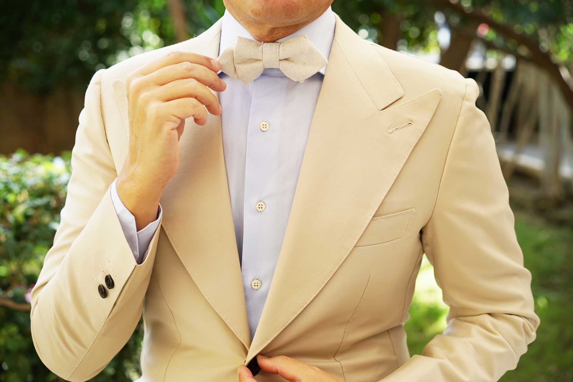 Dry Khaki White Linen Diamond Bow Tie