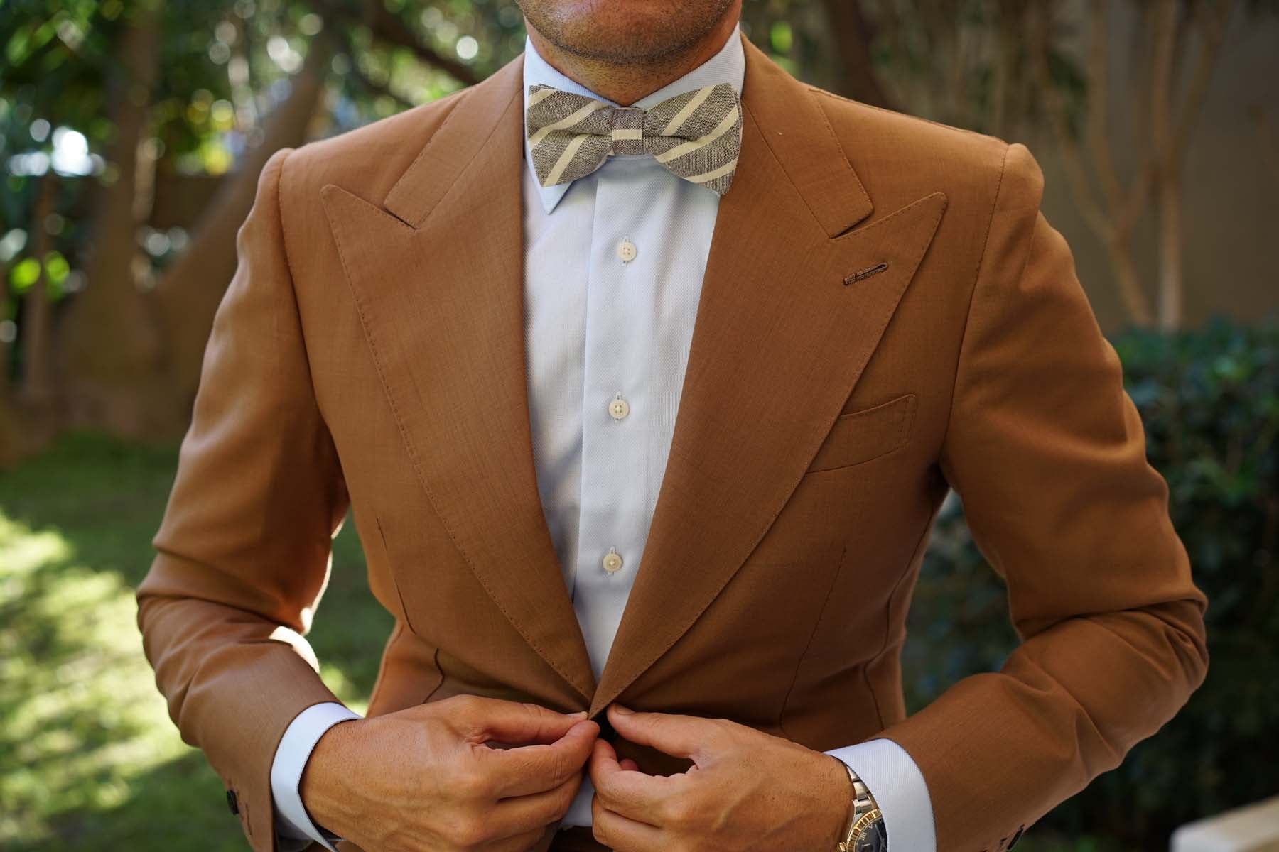 Mersin Brown Stripe Chalk Linen Bow Tie