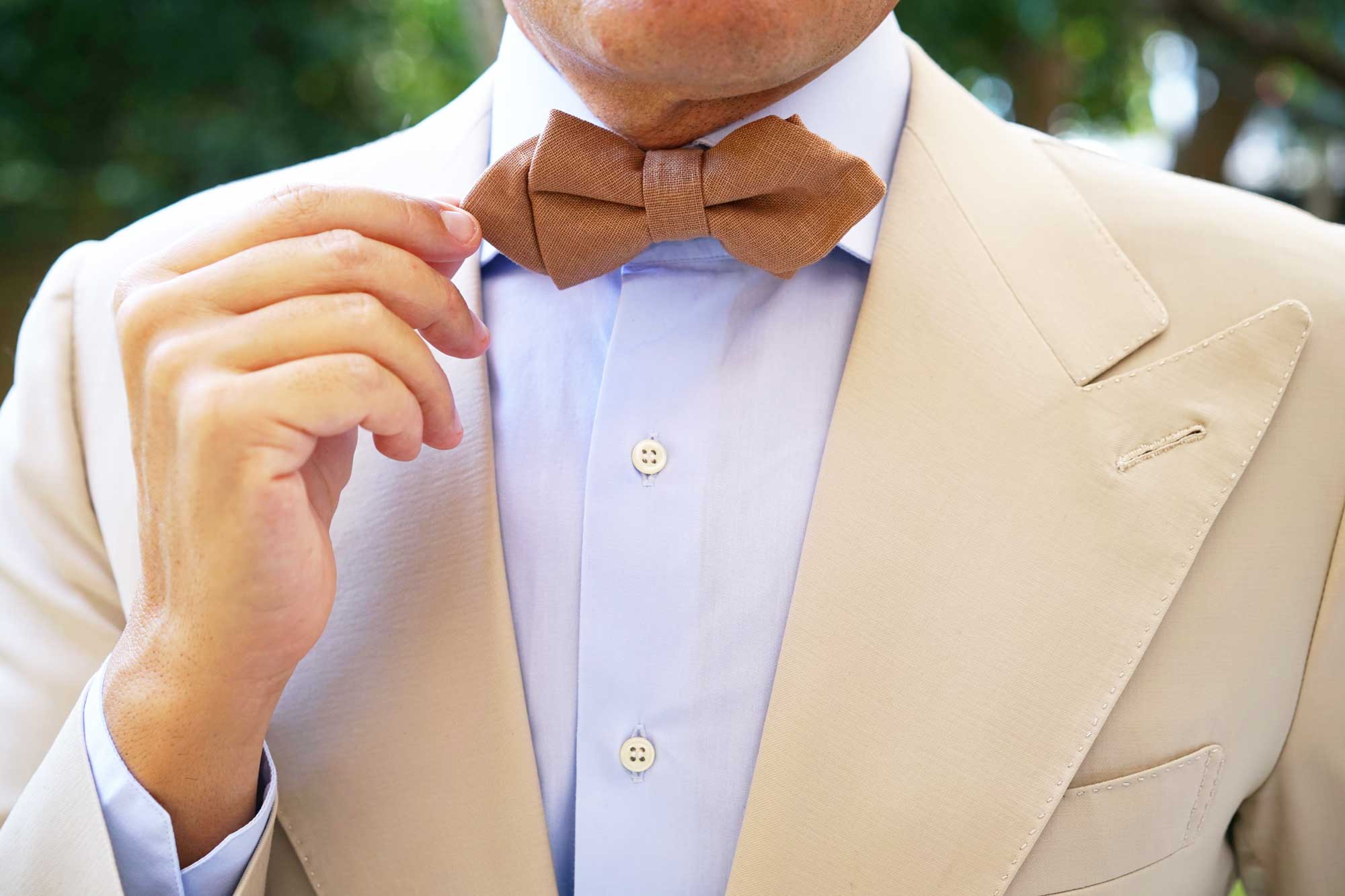 Raw Chocolate Linen Diamond Bow Tie