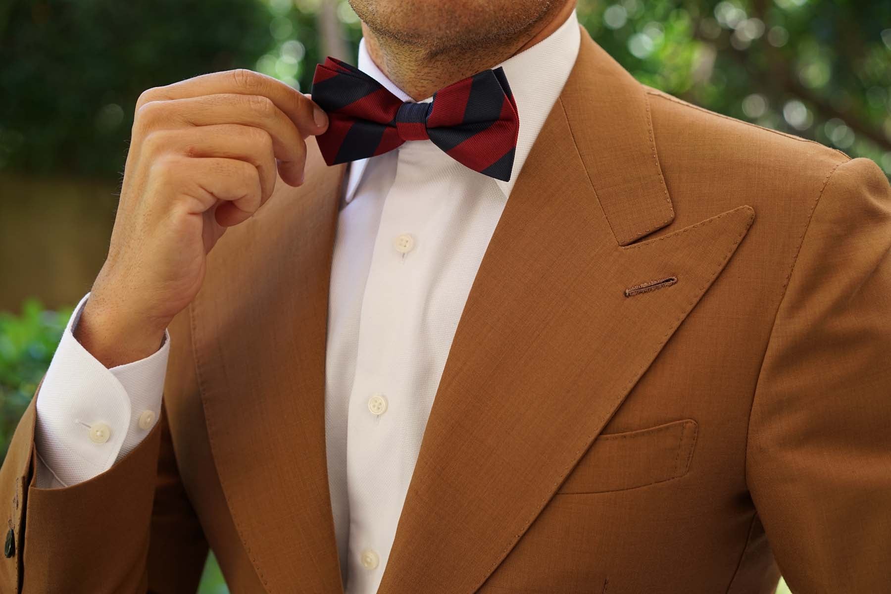 Burgundy & Navy Blue Stripes Bow Tie