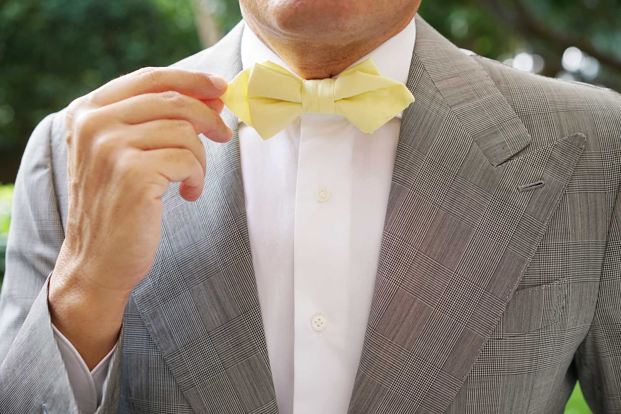 Pastel Yellow Cotton Diamond Bow Tie