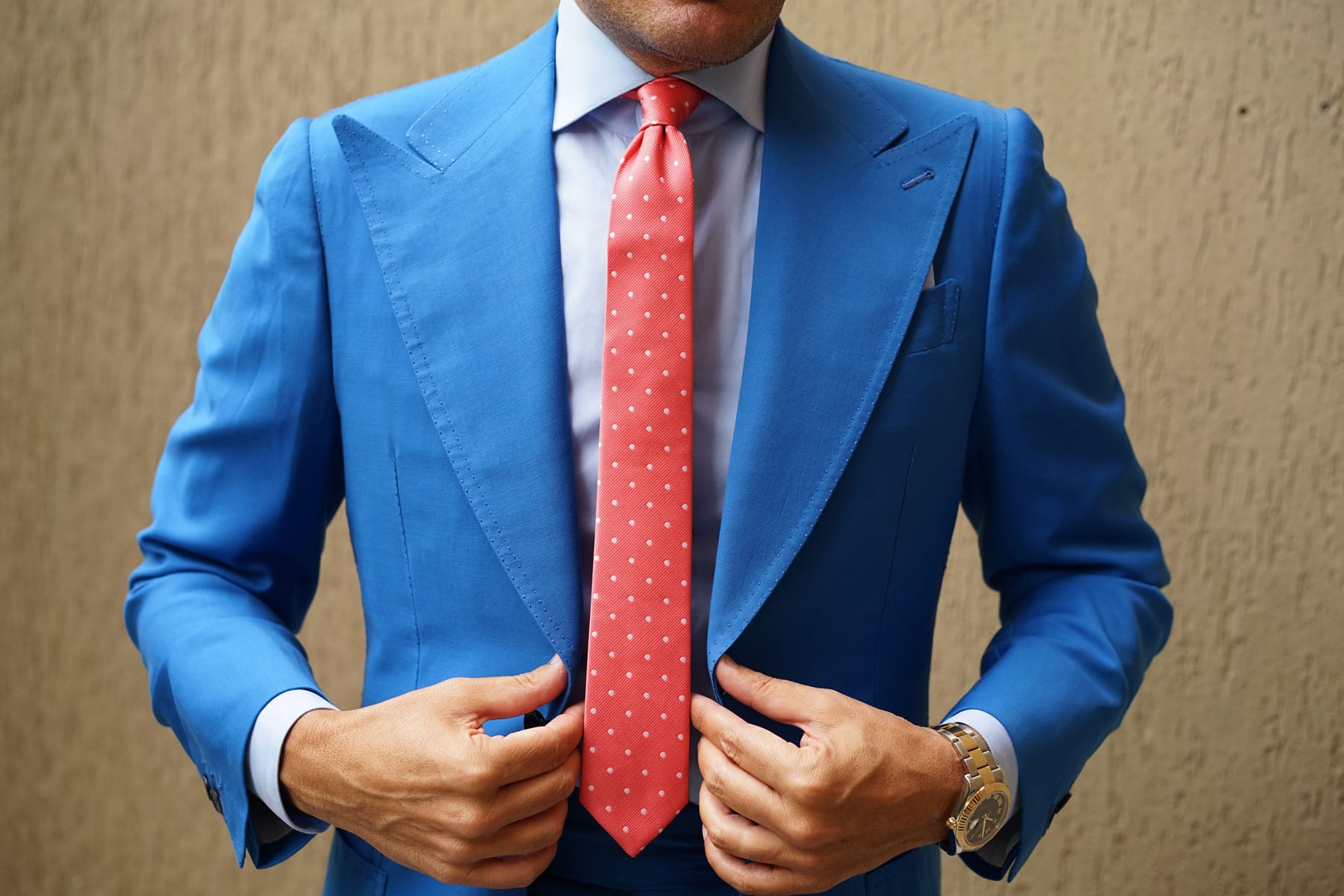 Coral Pink with White Polka Dots Skinny Tie