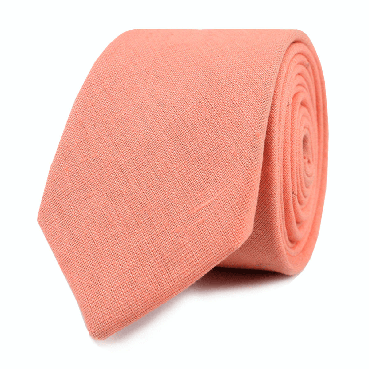 Coral Pink Linen Skinny Tie