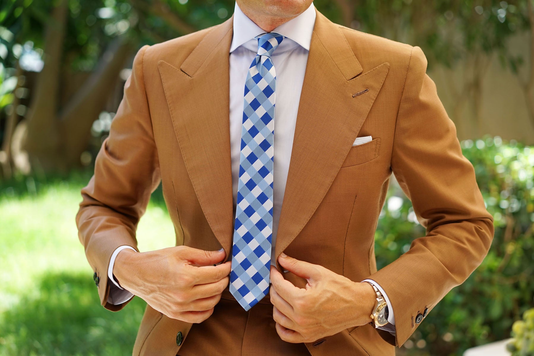 Sea and Light Blue White Checkered Skinny Tie