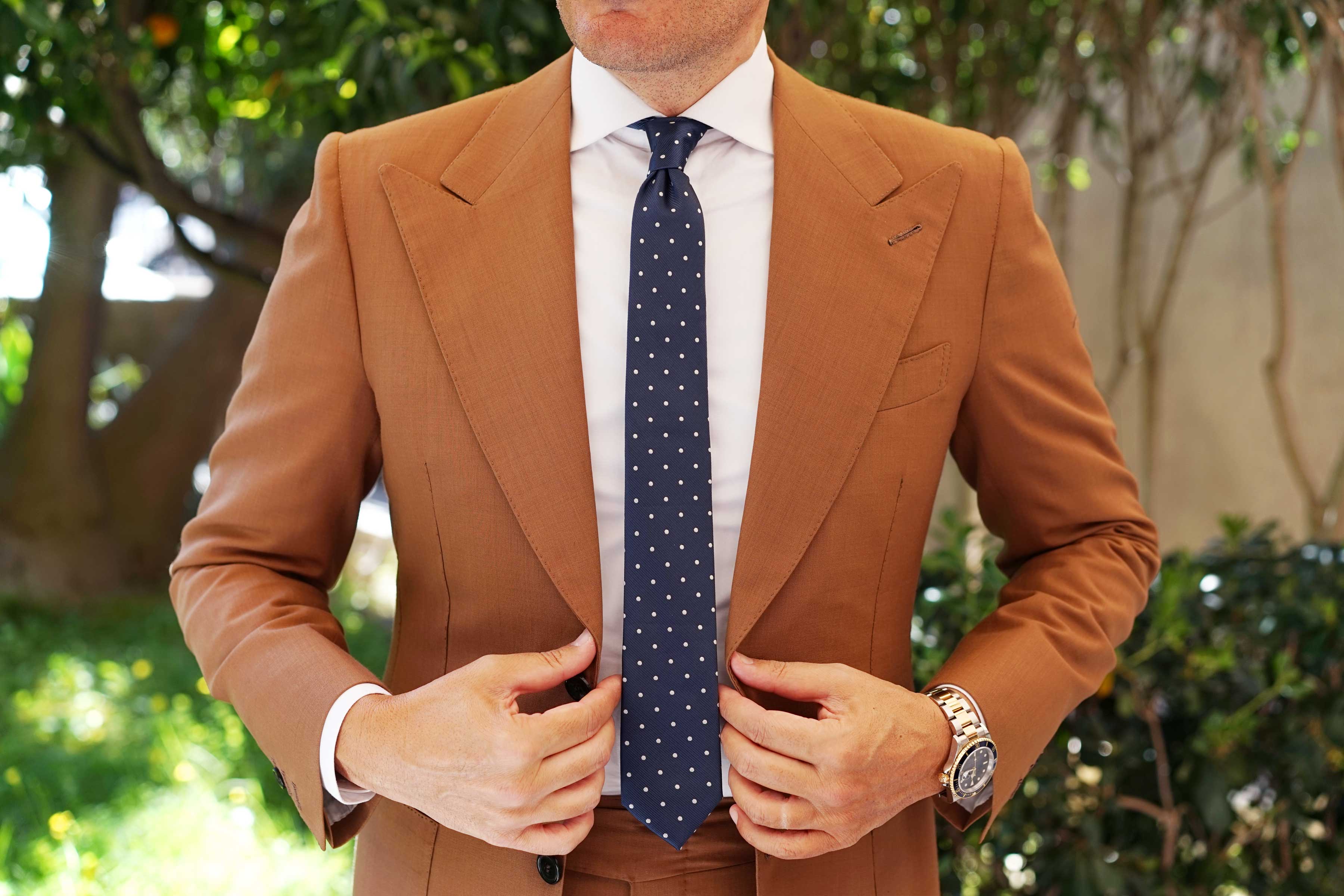 Dark Midnight Blue with White Polka Dots Skinny Tie