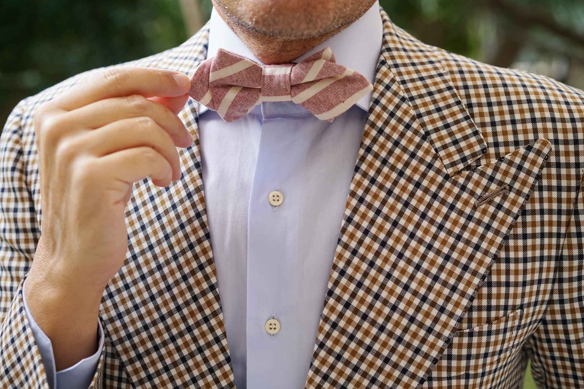 Turkish Delight Red Stripe Linen Diamond Bow Tie