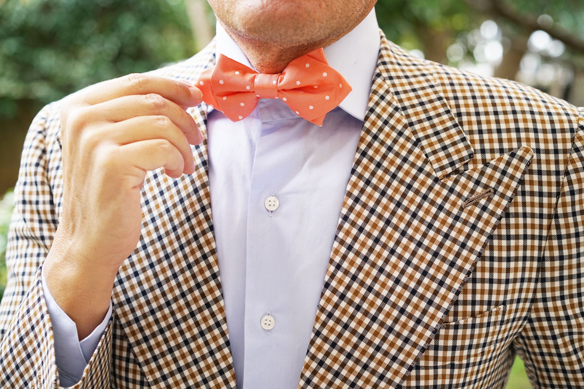 Coral Orange with White Polka Dots Diamond Bow Tie