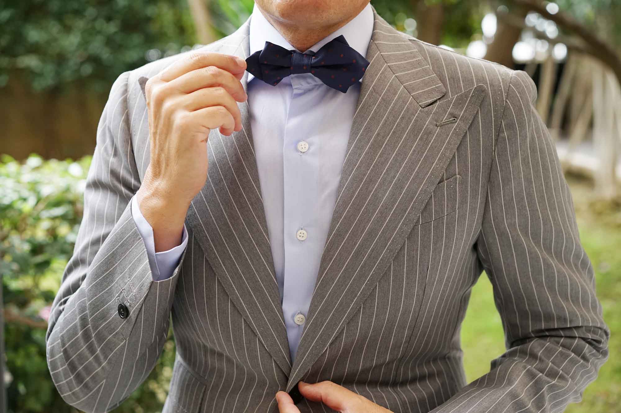 Navy Blue with Brown Polka Dots Diamond Bow Tie