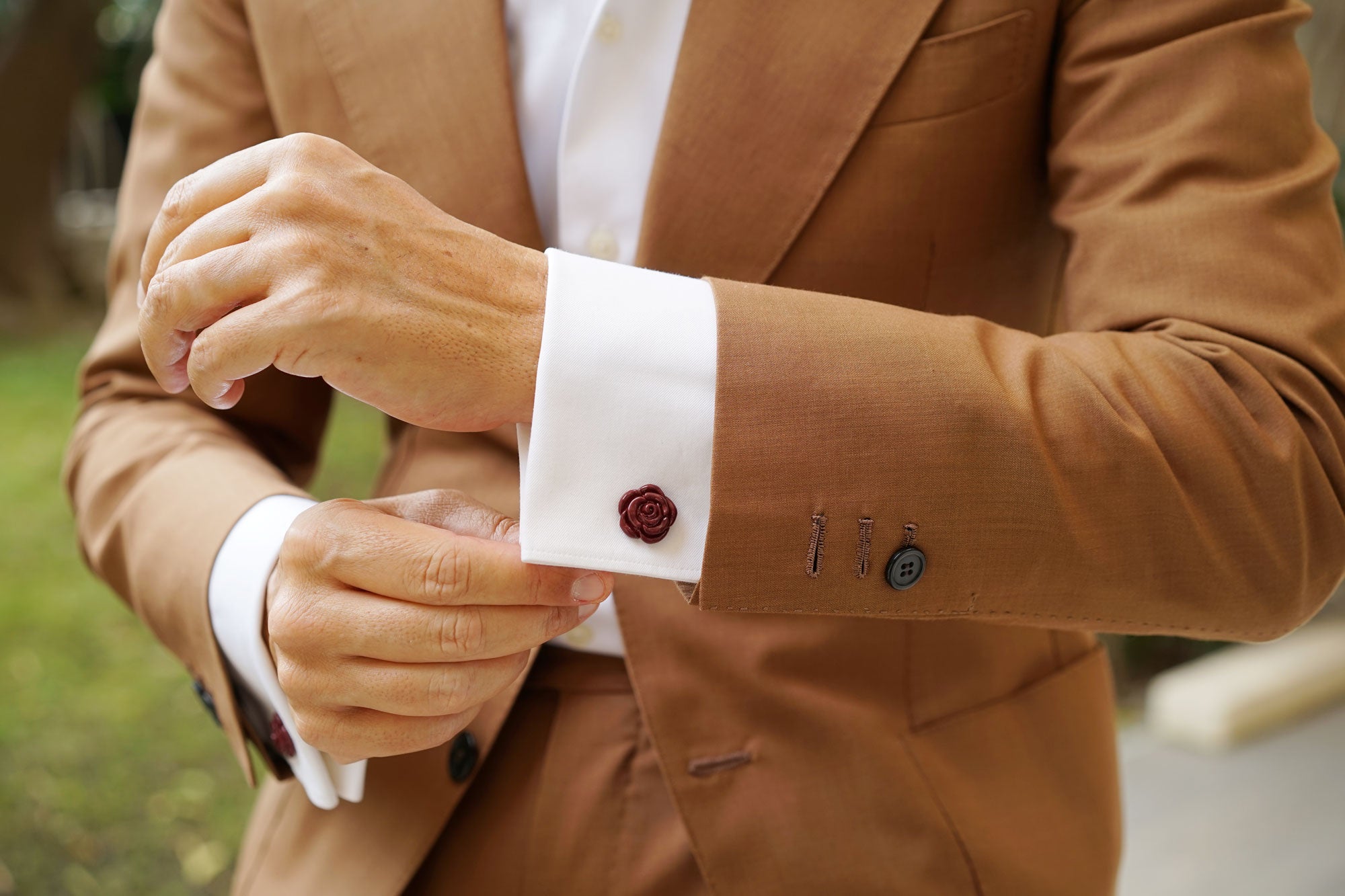 Mahogany Maroon Rose Metal Cufflinks