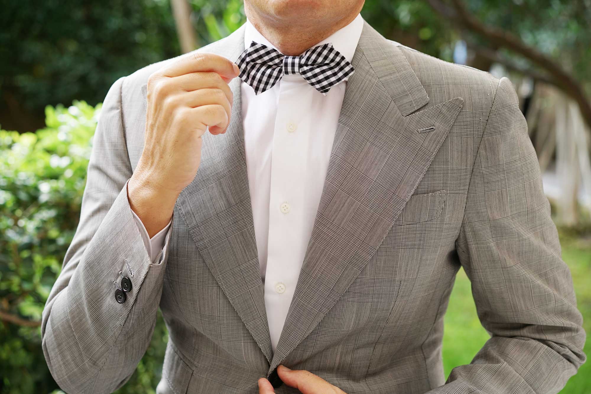 Black and White Gingham Cotton Diamond Bow Tie