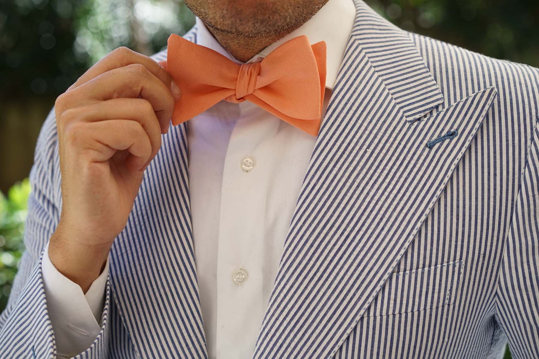 Orange Amber Slub Linen Self Tie Bow Tie