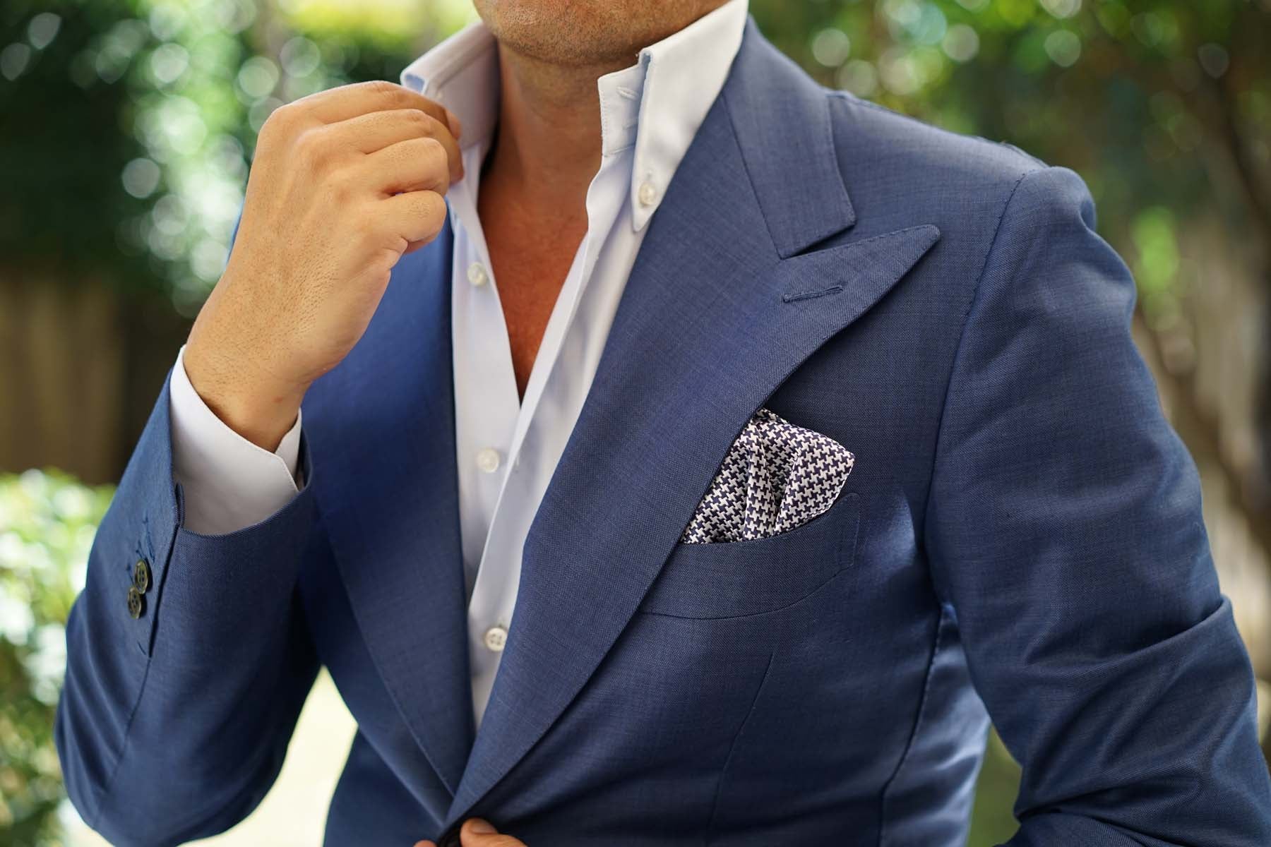 Deep Blue Houndstooth Pocket Square