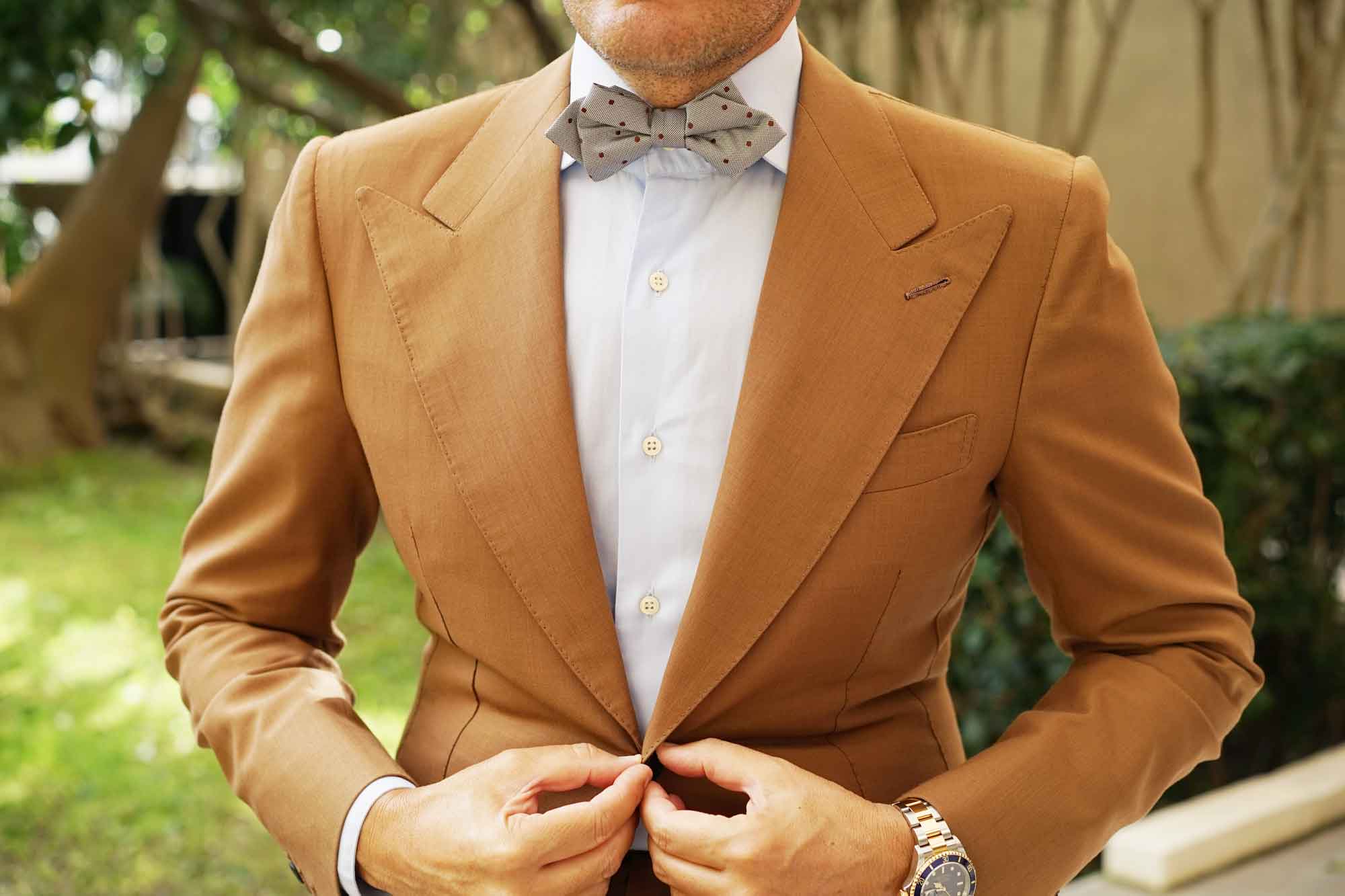 Grey with Brown Polka Dots Diamond Bow Tie