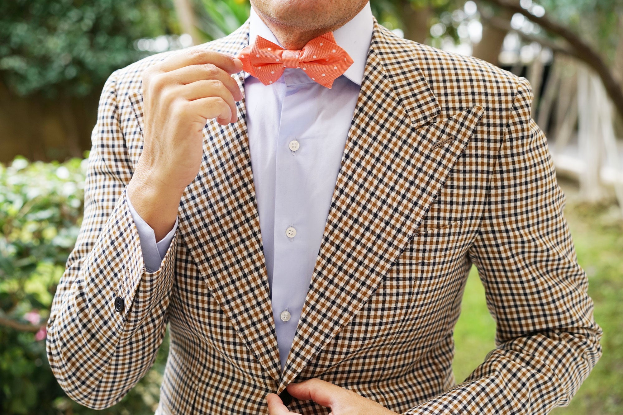 Coral Orange with White Polka Dots Diamond Bow Tie