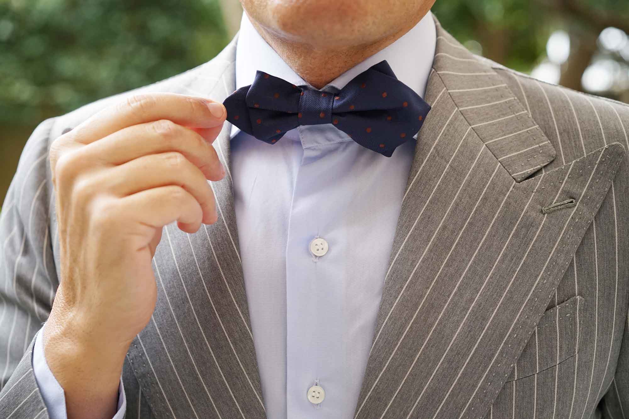 Navy Blue with Brown Polka Dots Diamond Bow Tie