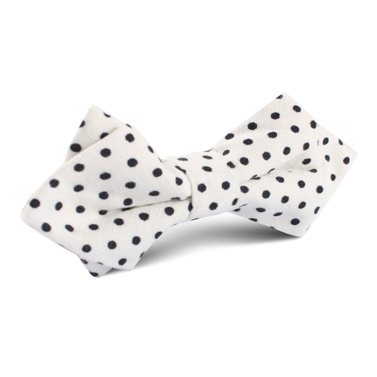 White with Black Polkadot Cotton Diamond Bow Tie