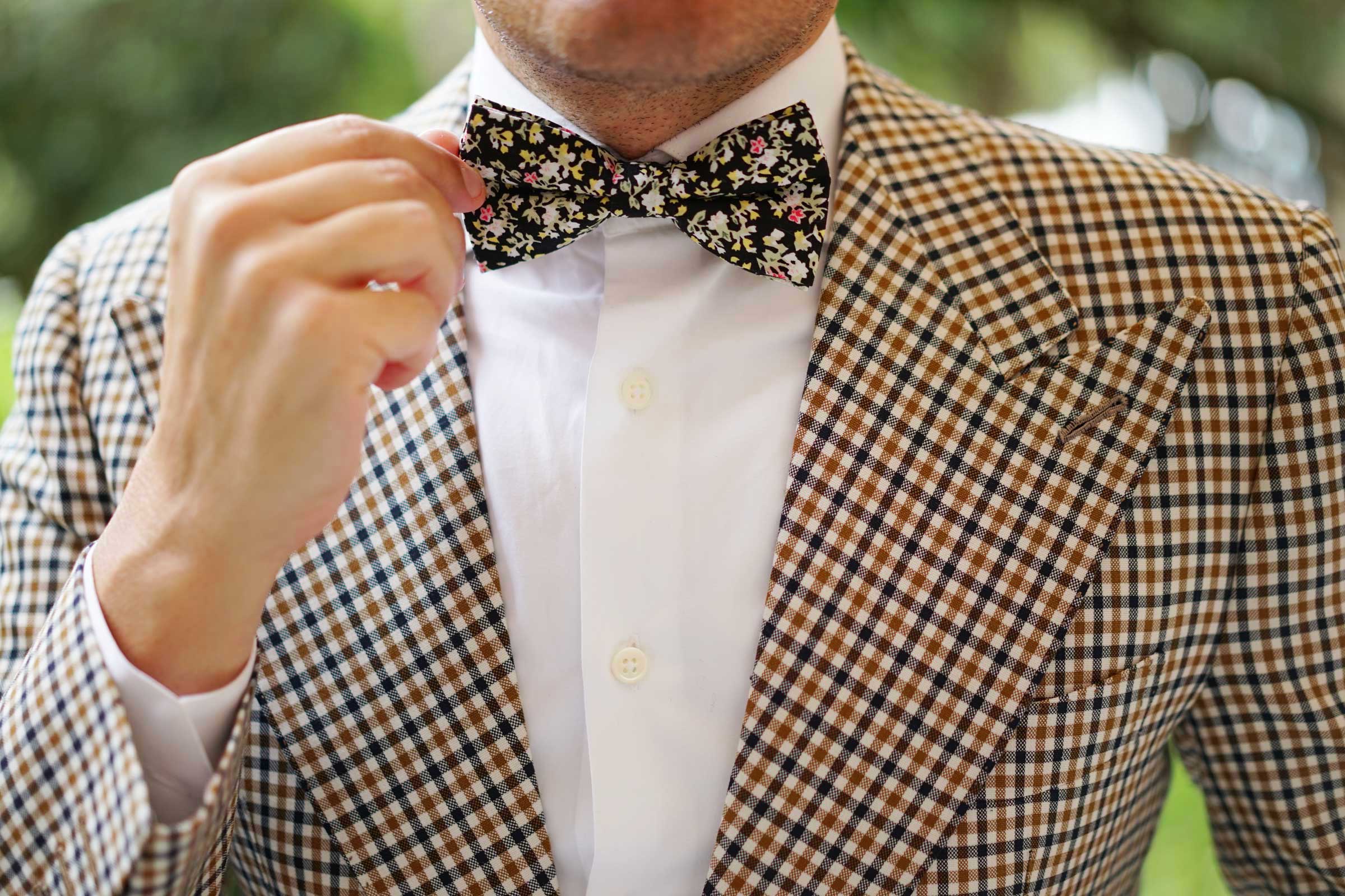 Madagascar Black Floral Bow Tie