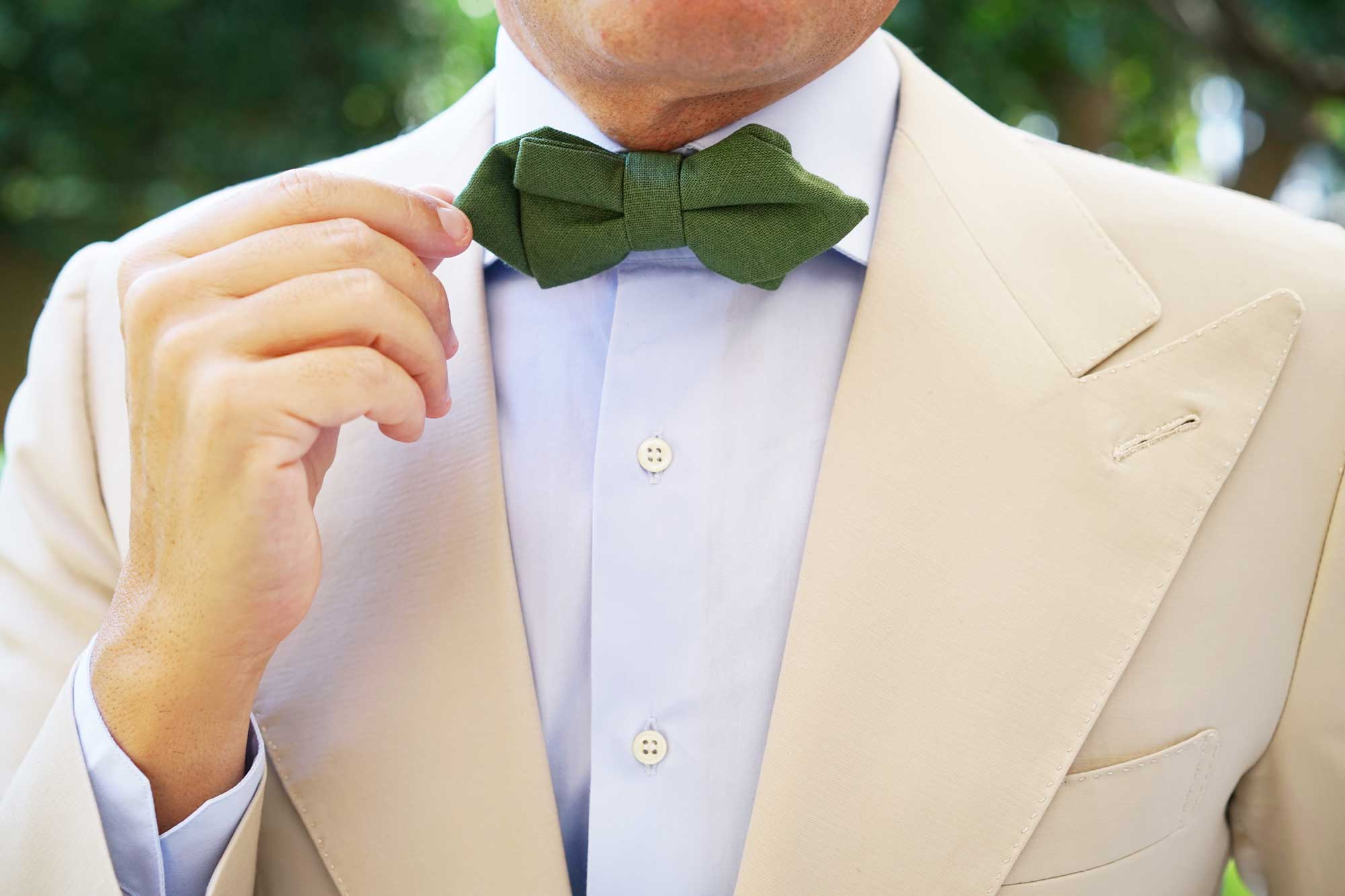 Hunter Green Slub Linen Diamond Bow Tie