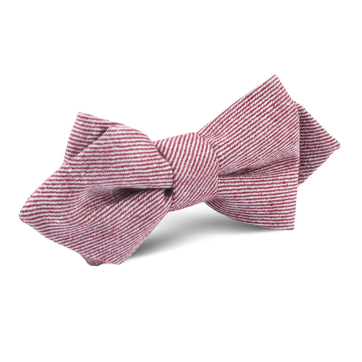 Maroon & White Twill Stripe Linen Diamond Bow Tie