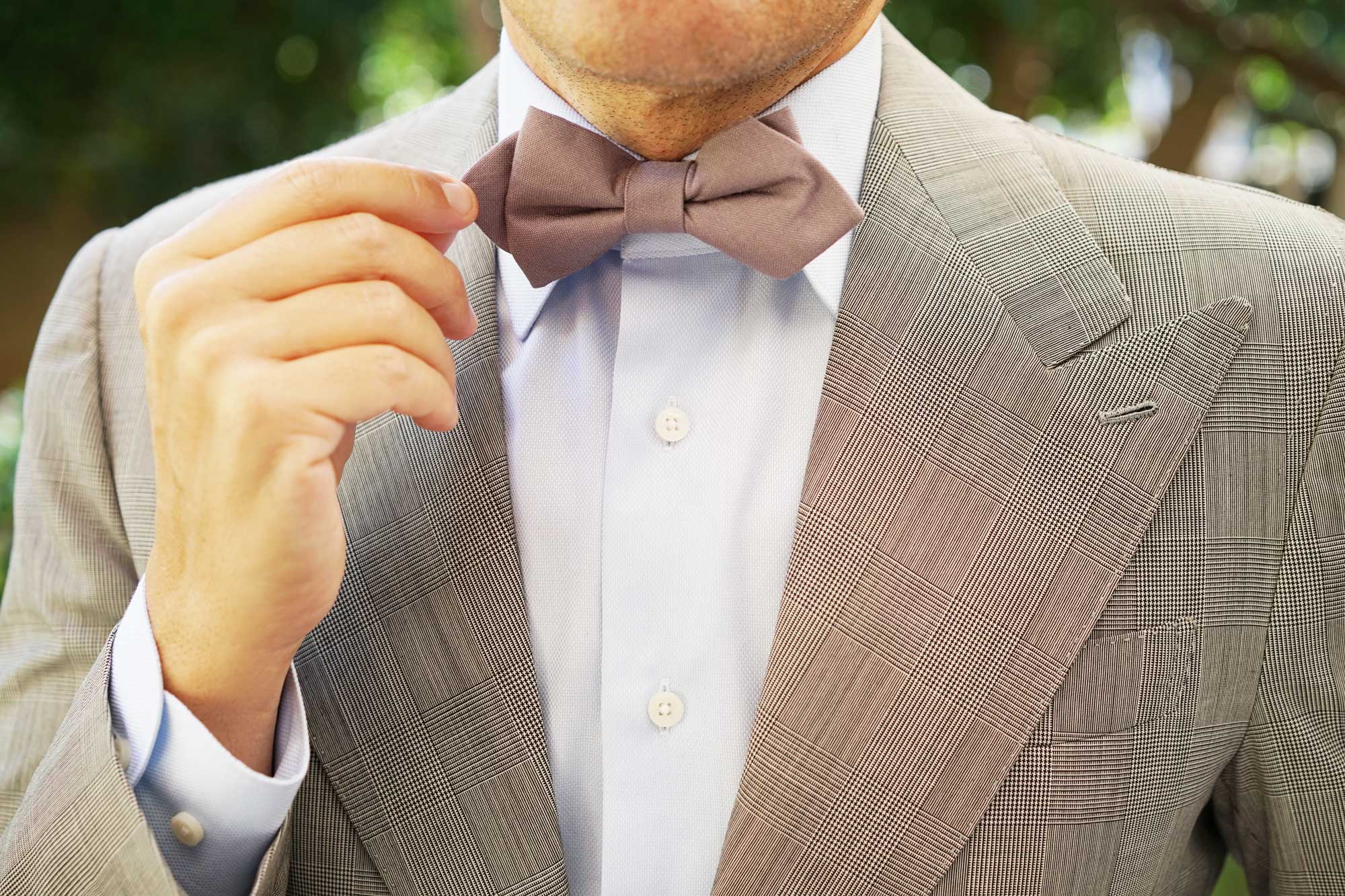 Grey Slub Linen Diamond Bow Tie