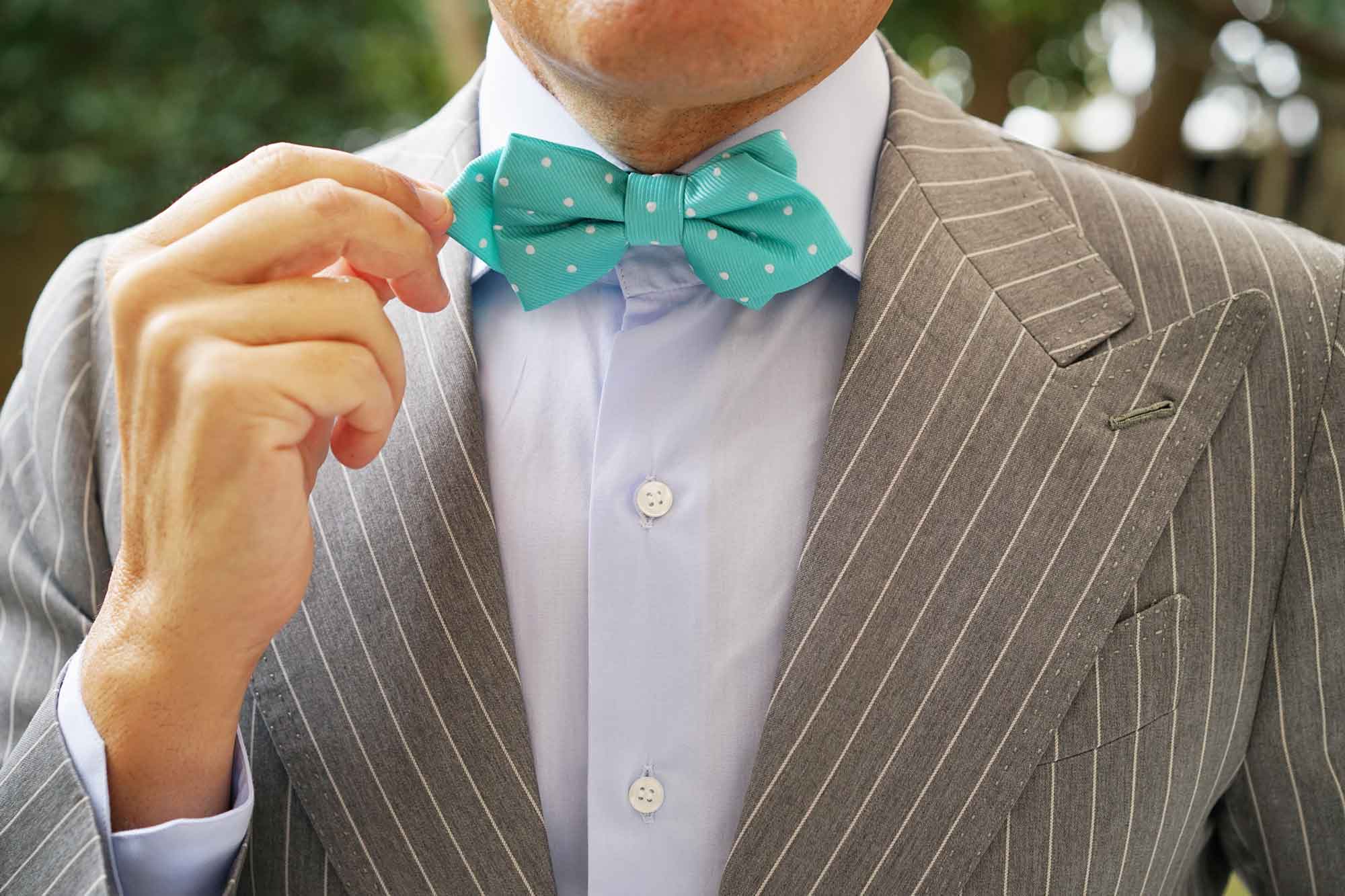 Seafoam Green with White Polka Dots Diamond Bow Tie