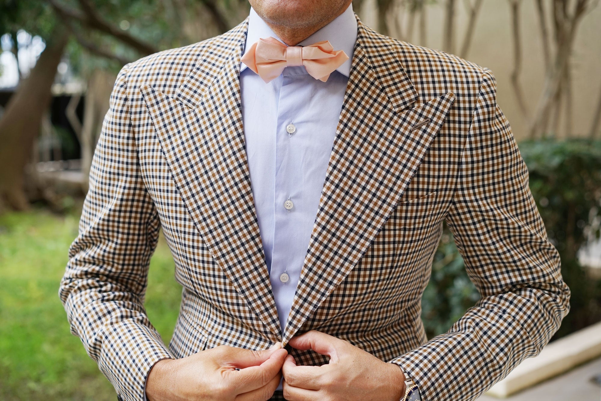 Peach Satin Diamond Bow Tie