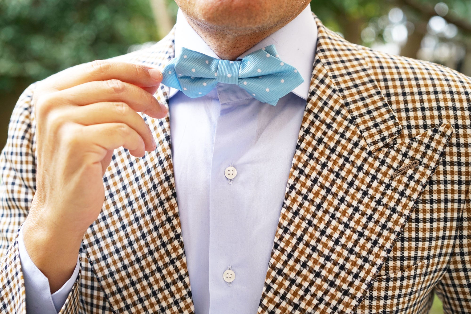 Sky Blue with White Polka Dots Diamond Bow Tie