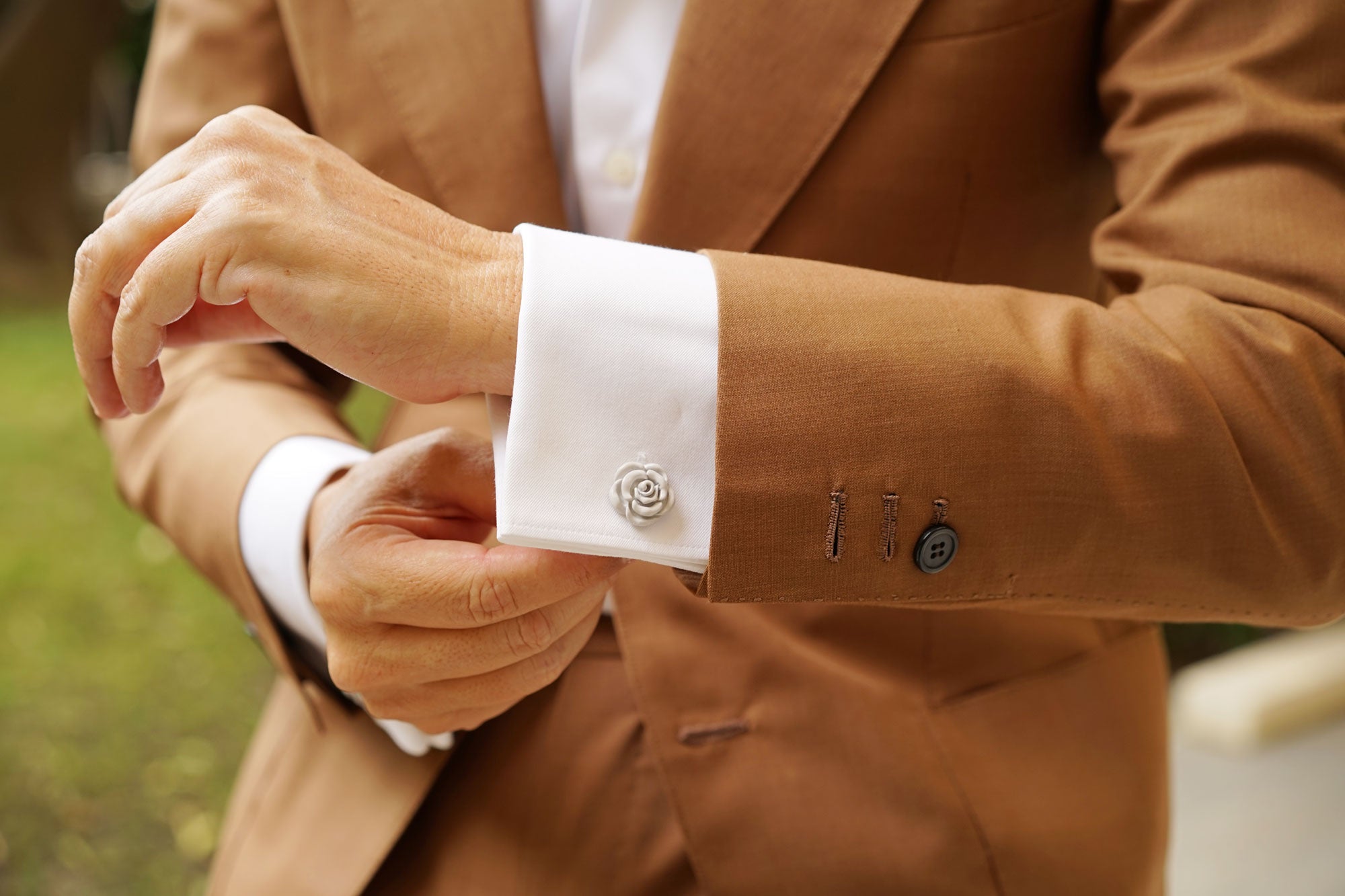 Light Grey Rose Metal Cufflinks