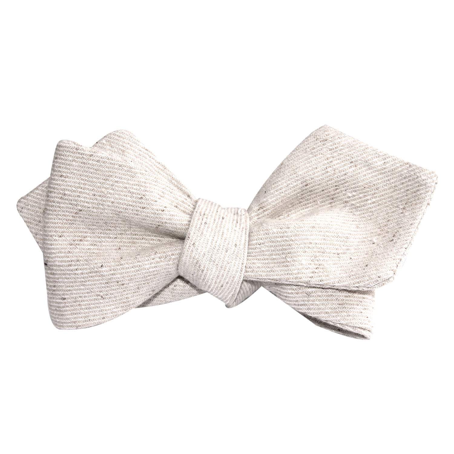 Khaki Twill Stripe Linen Self Tie Diamond Tip Bow Tie