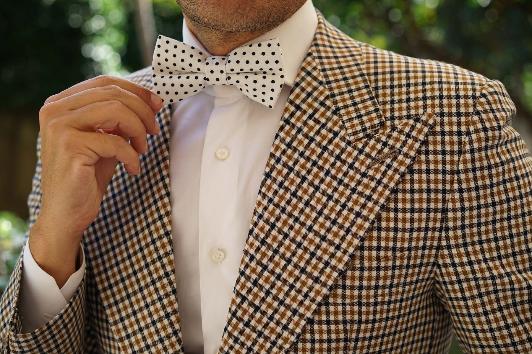 White with Black Polkadot Cotton Bow Tie