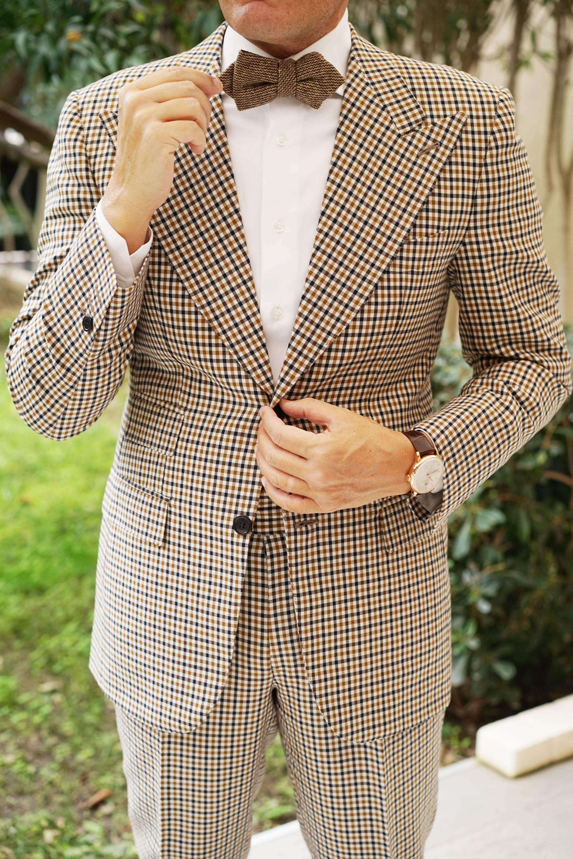 Espresso Brown Zigzag Wool Diamond Bow Tie