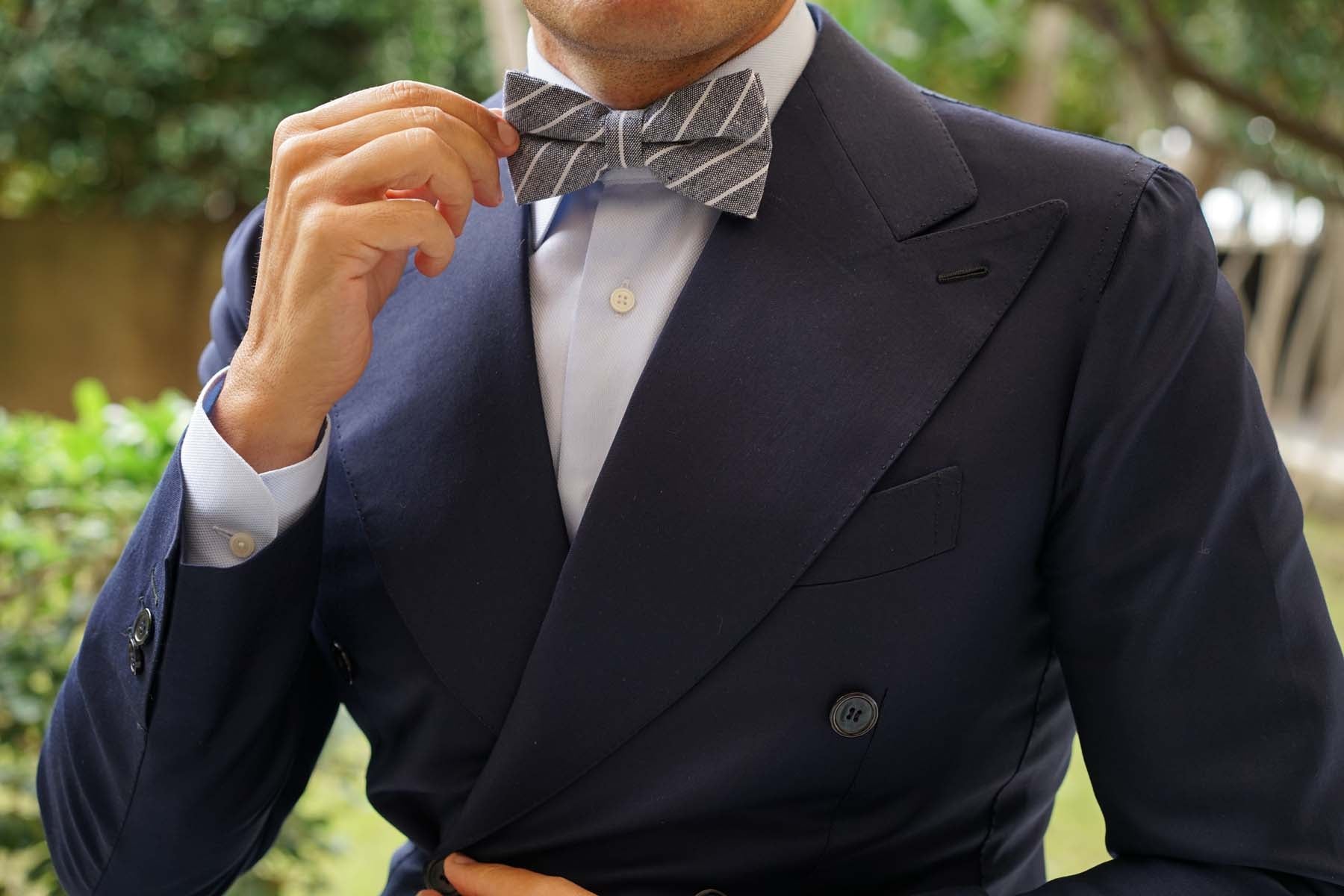 Starry Night Blue Pinstripe Linen Bow Tie