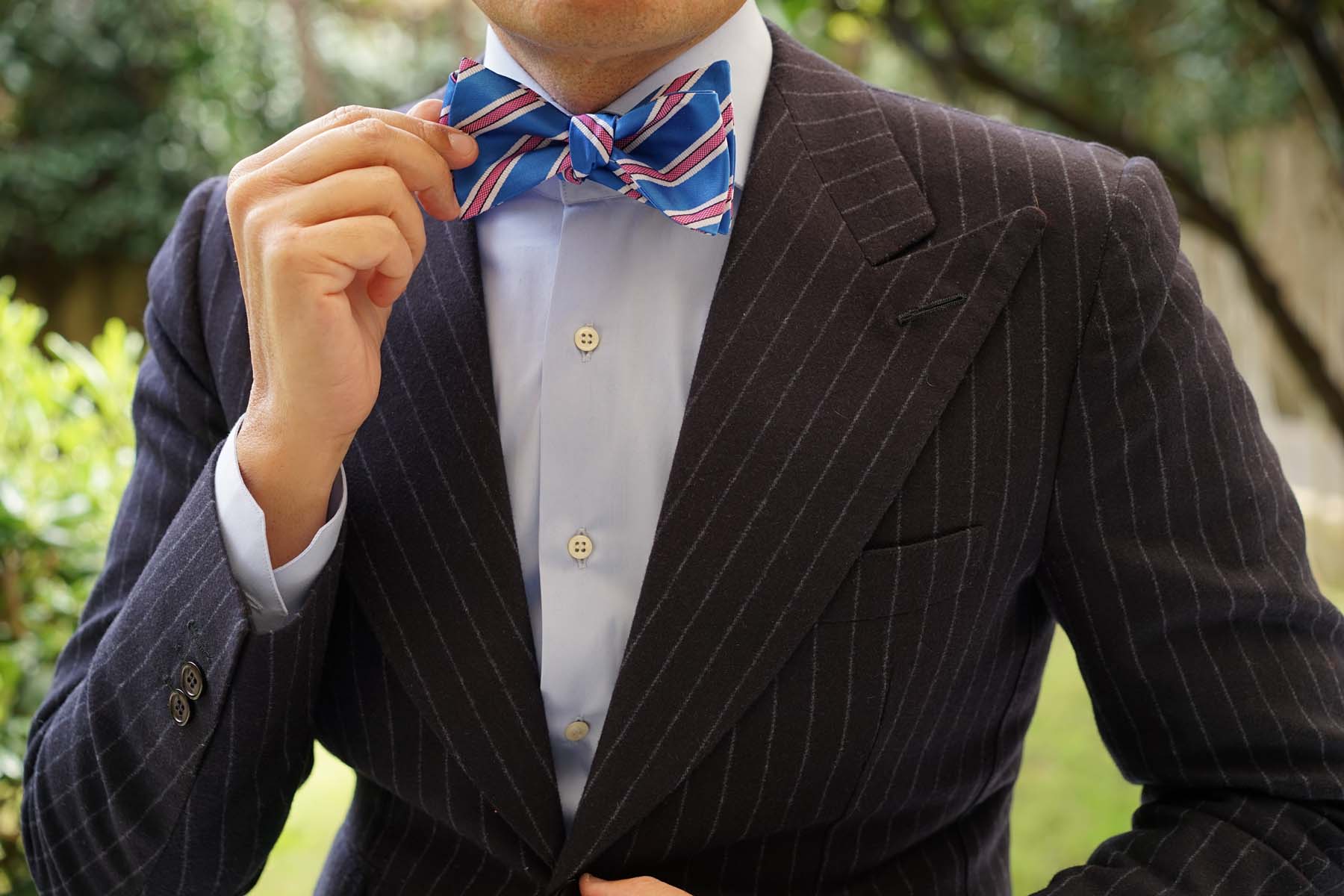 Light Blue Bow Tie Untied with Pink Stripes