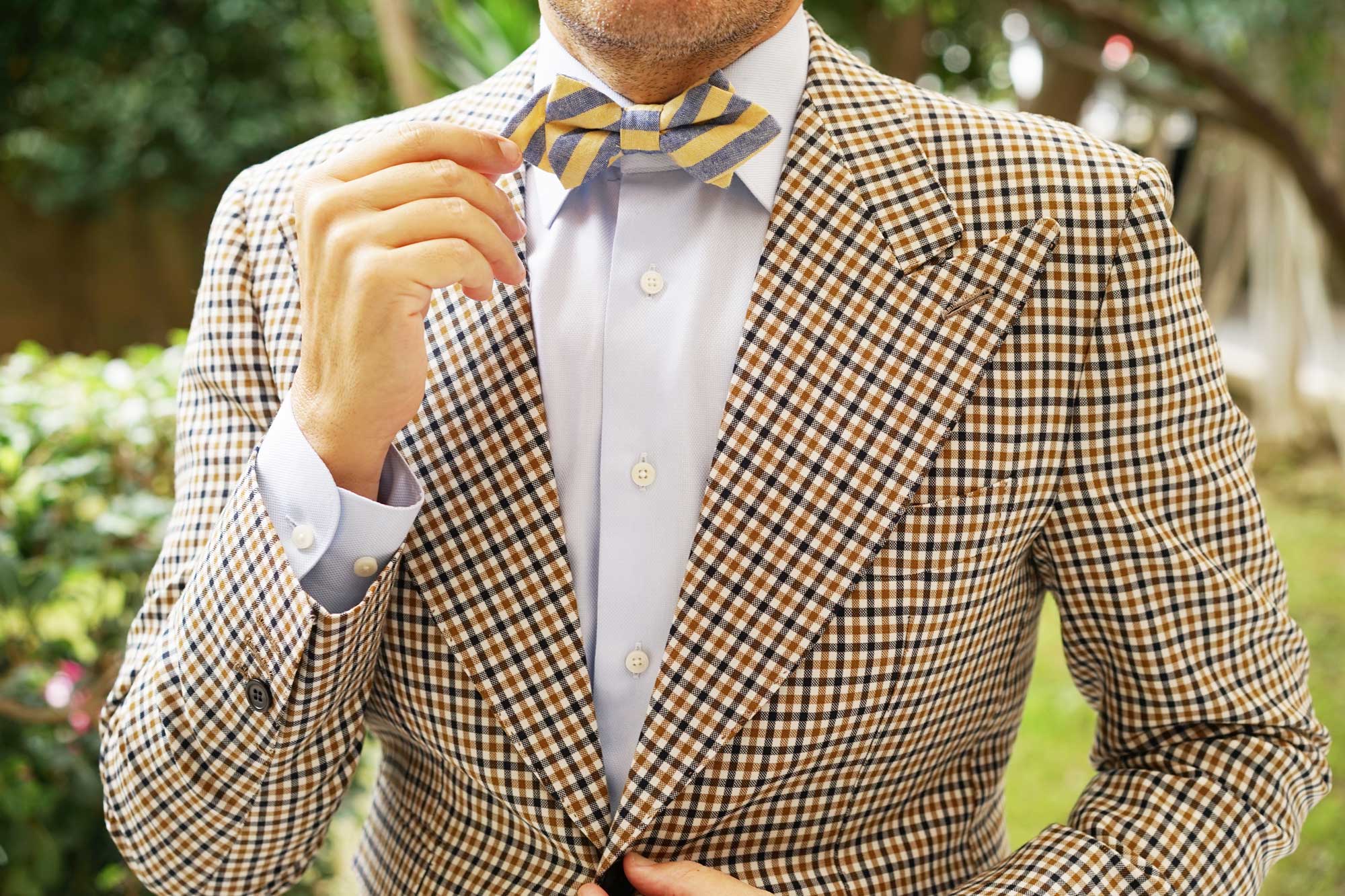 Yellow & Blue Bengal Linen Diamond Bow Tie