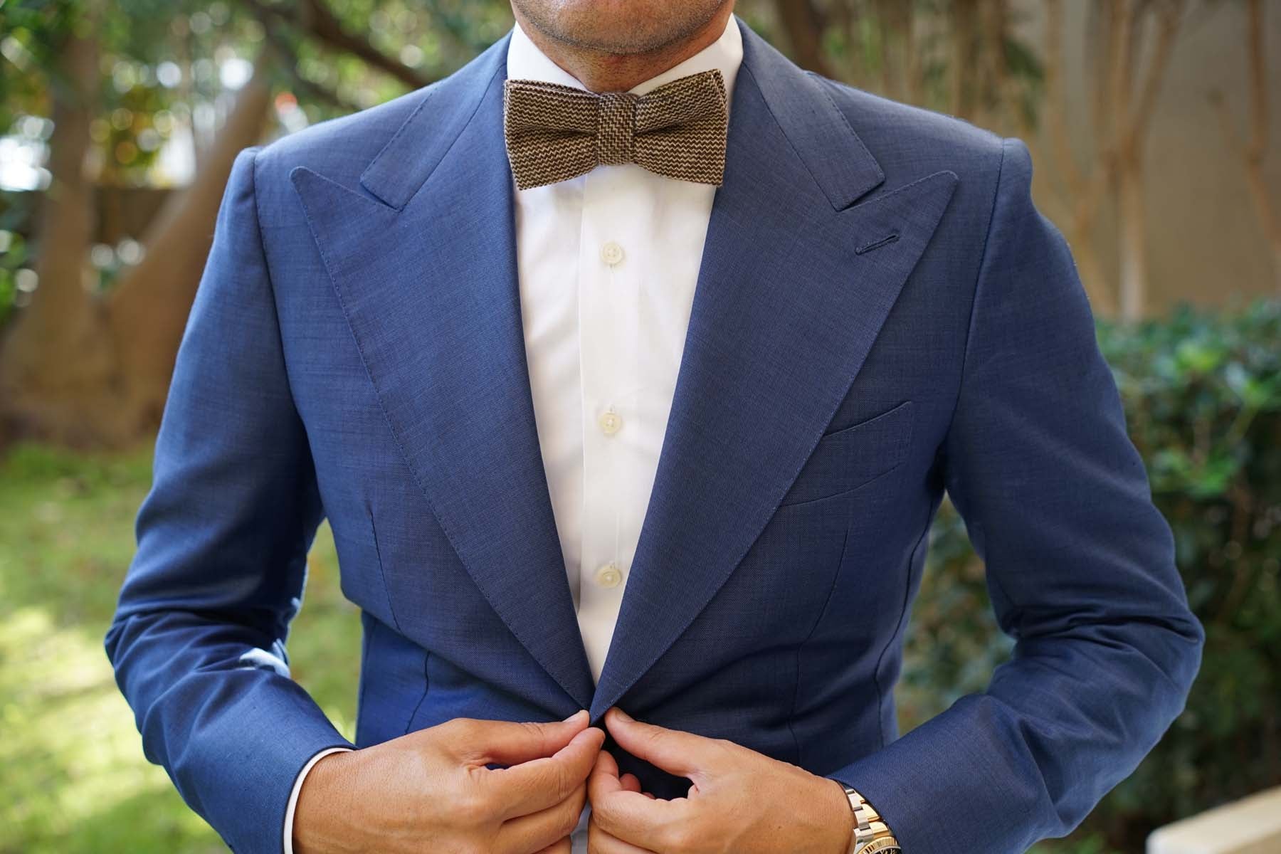 Espresso Brown Zigzag Wool Bow Tie