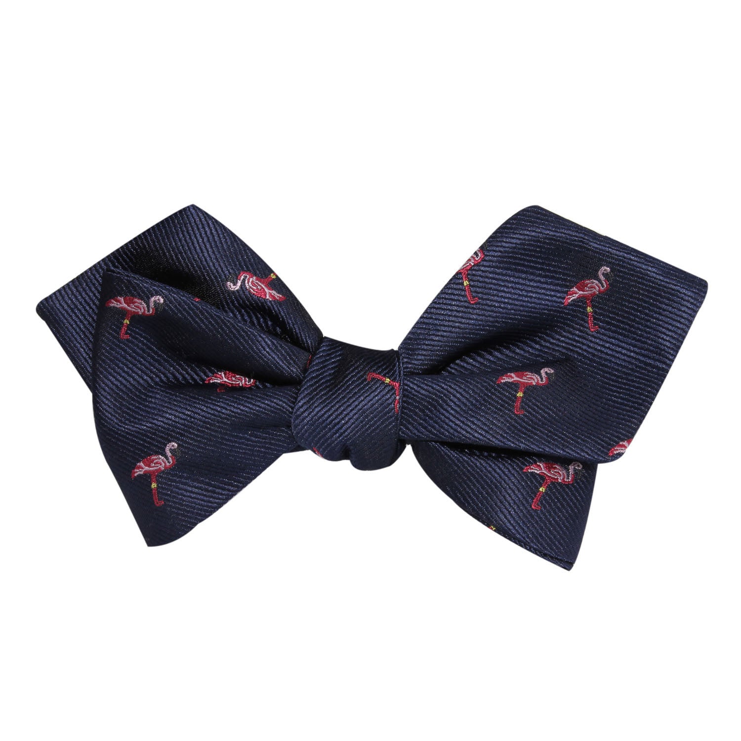 The Navy Blue Pink Flamingo Self Tie Diamond Tip Bow Tie