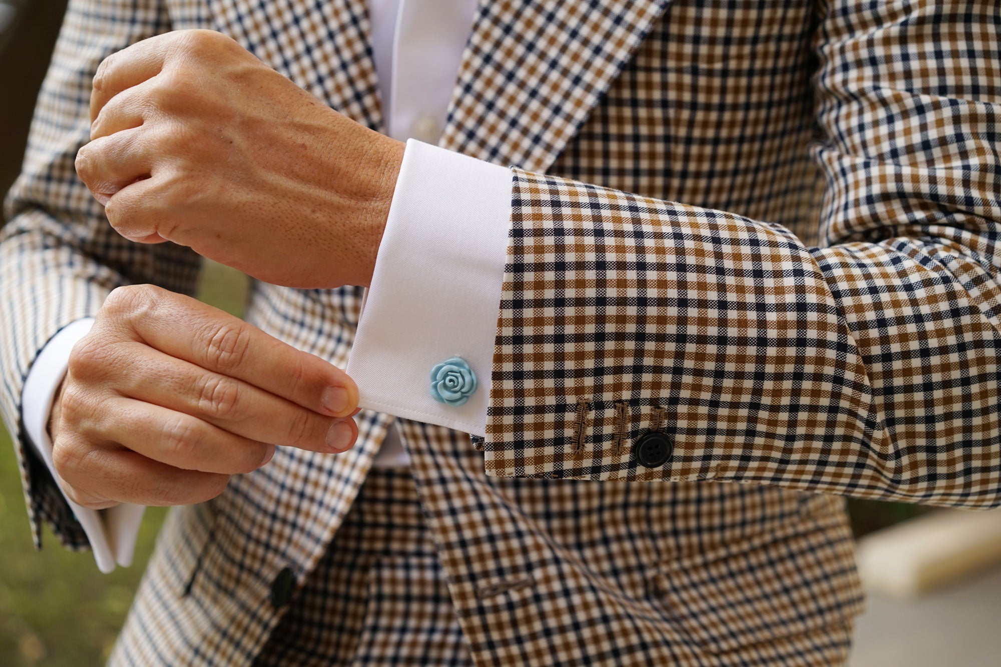 Baby Blue Rose Metal Cufflinks