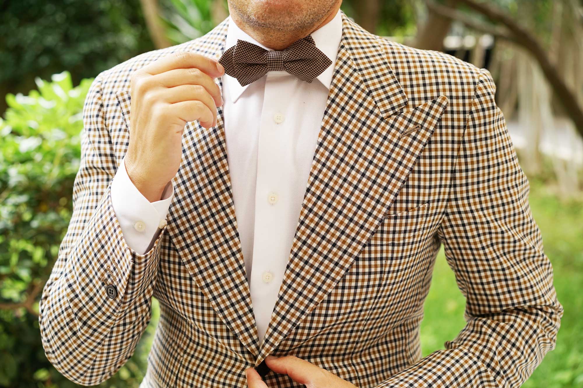 Madrid Brown Houndstooth Diamond Bow Tie