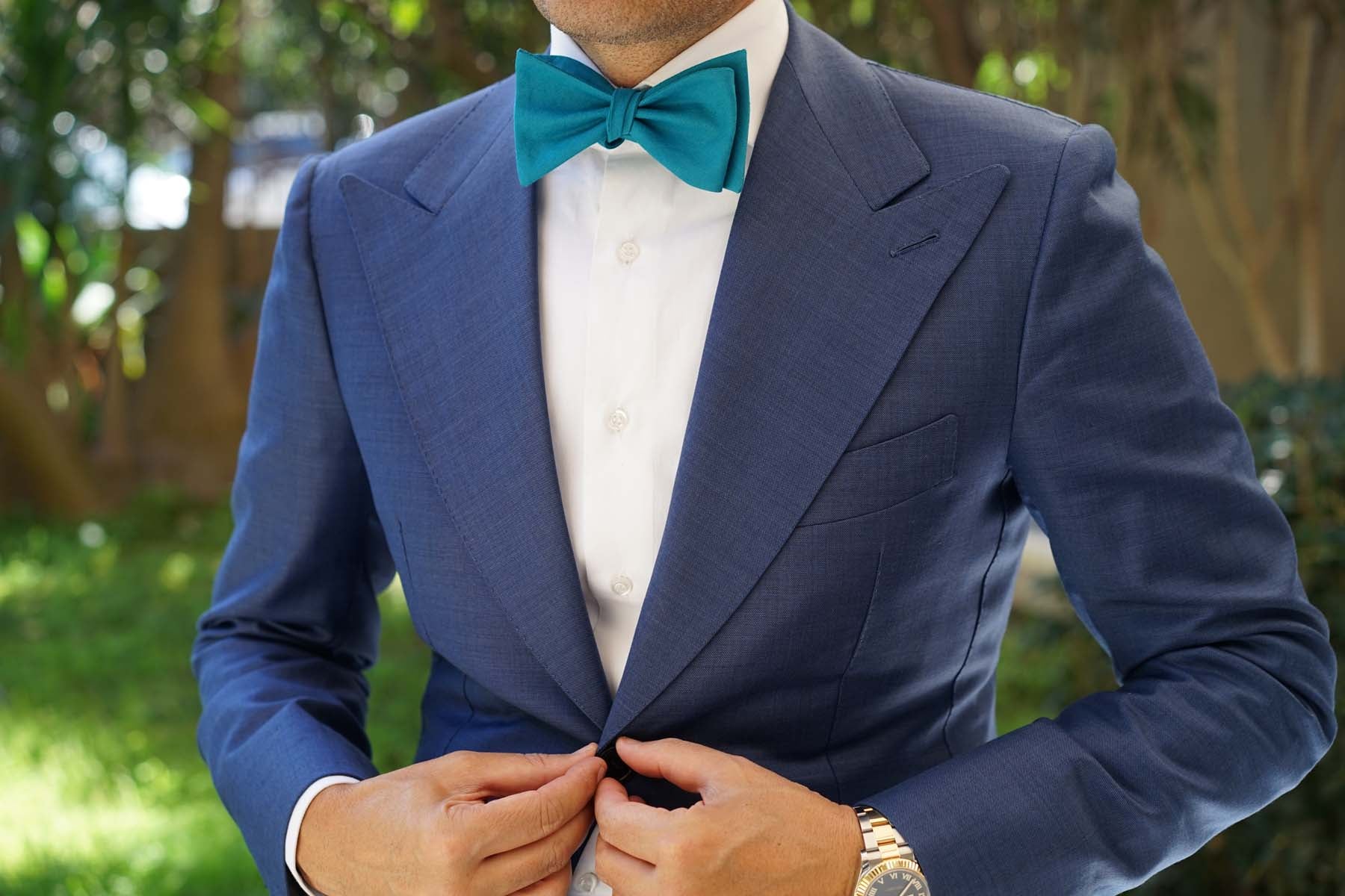 Teal Slub Linen Self Tie Bow Tie