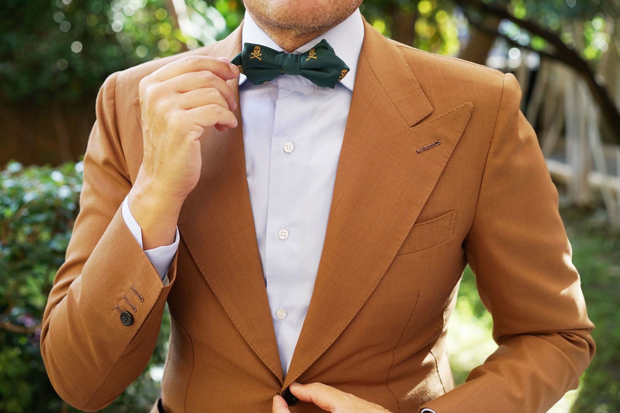 Skull & Crossbones Green Diamond Bow Tie