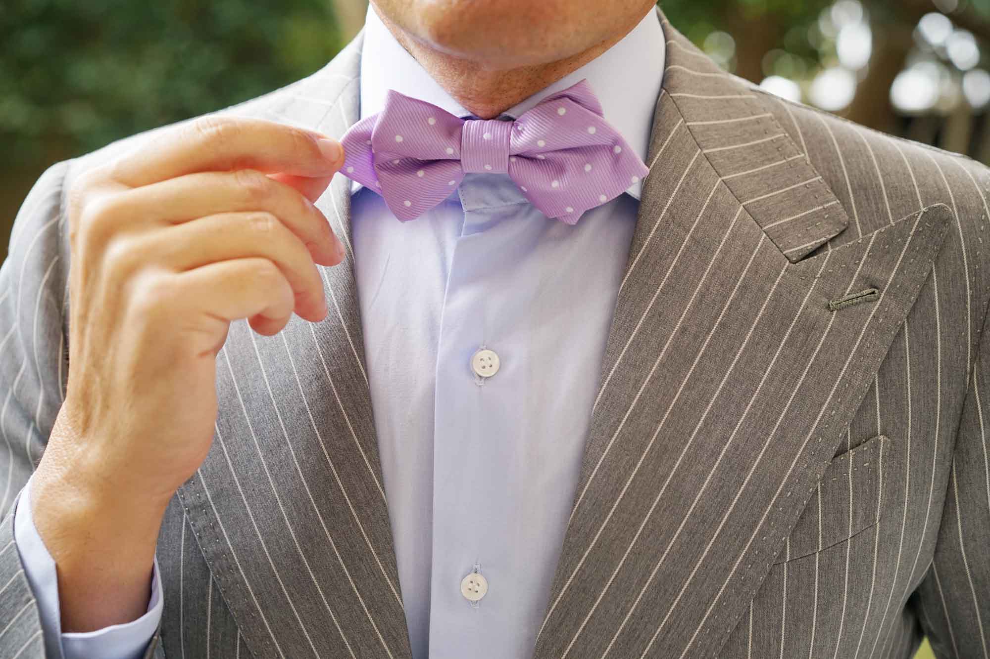 Light Purple with White Polka Dots Diamond Bow Tie